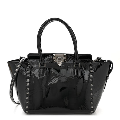 Valentino Garavani Patent Monochrome Small Rockstud Double Handle Tote Black 1 of 11