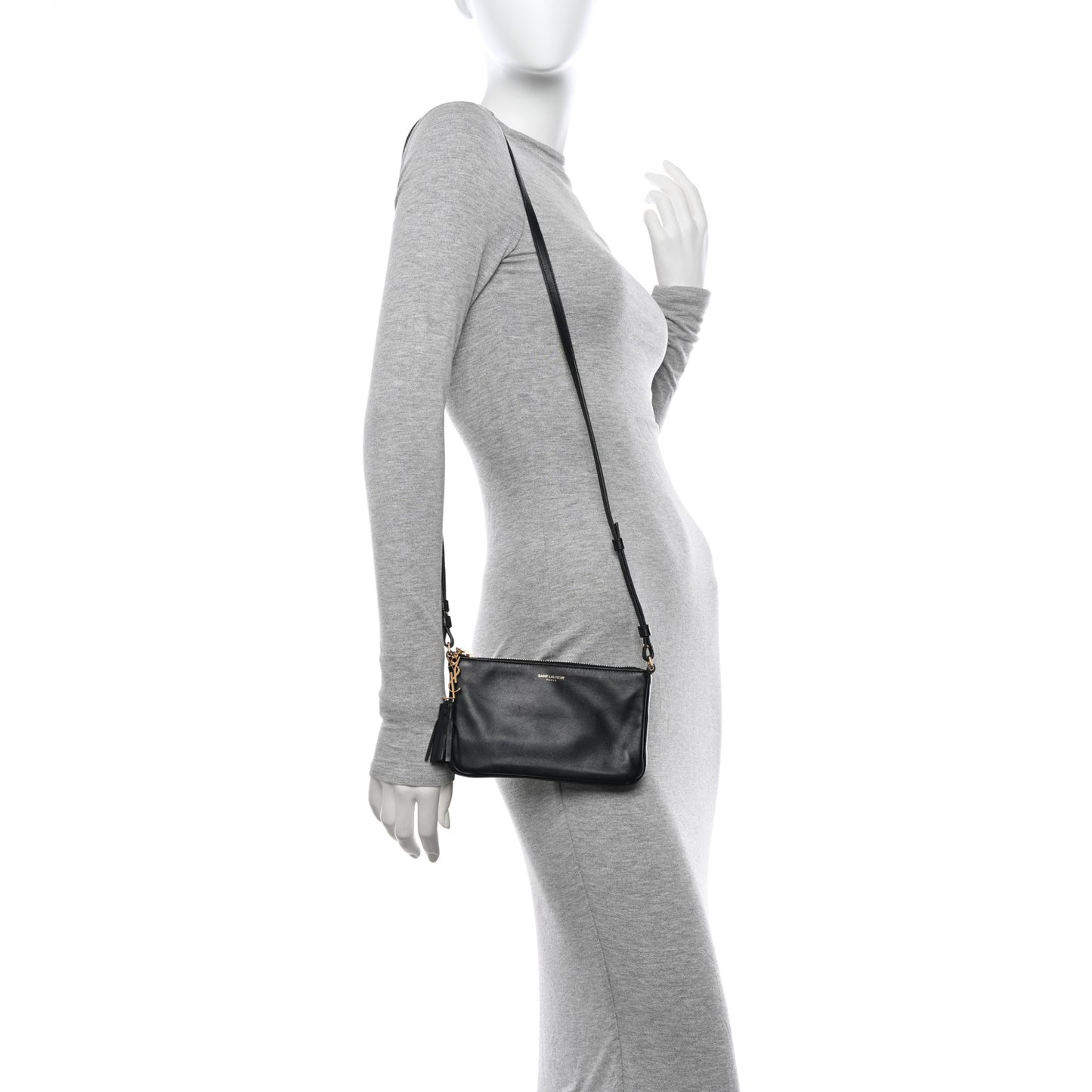 Calfskin Monogram Phone Pouch Crossbody Bag Black