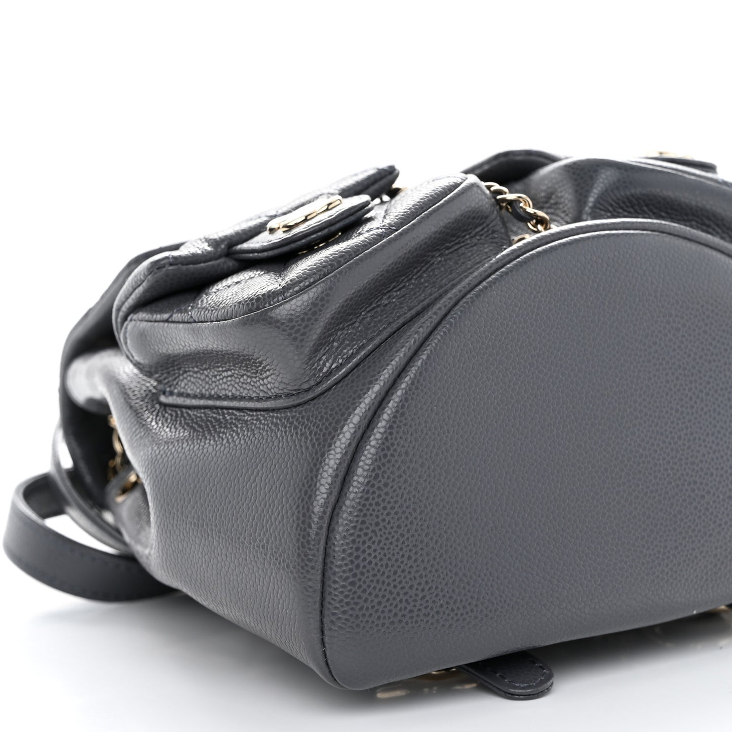 Shiny Caviar Quilted Small Duma Pockets Drawstring Backpack Grey