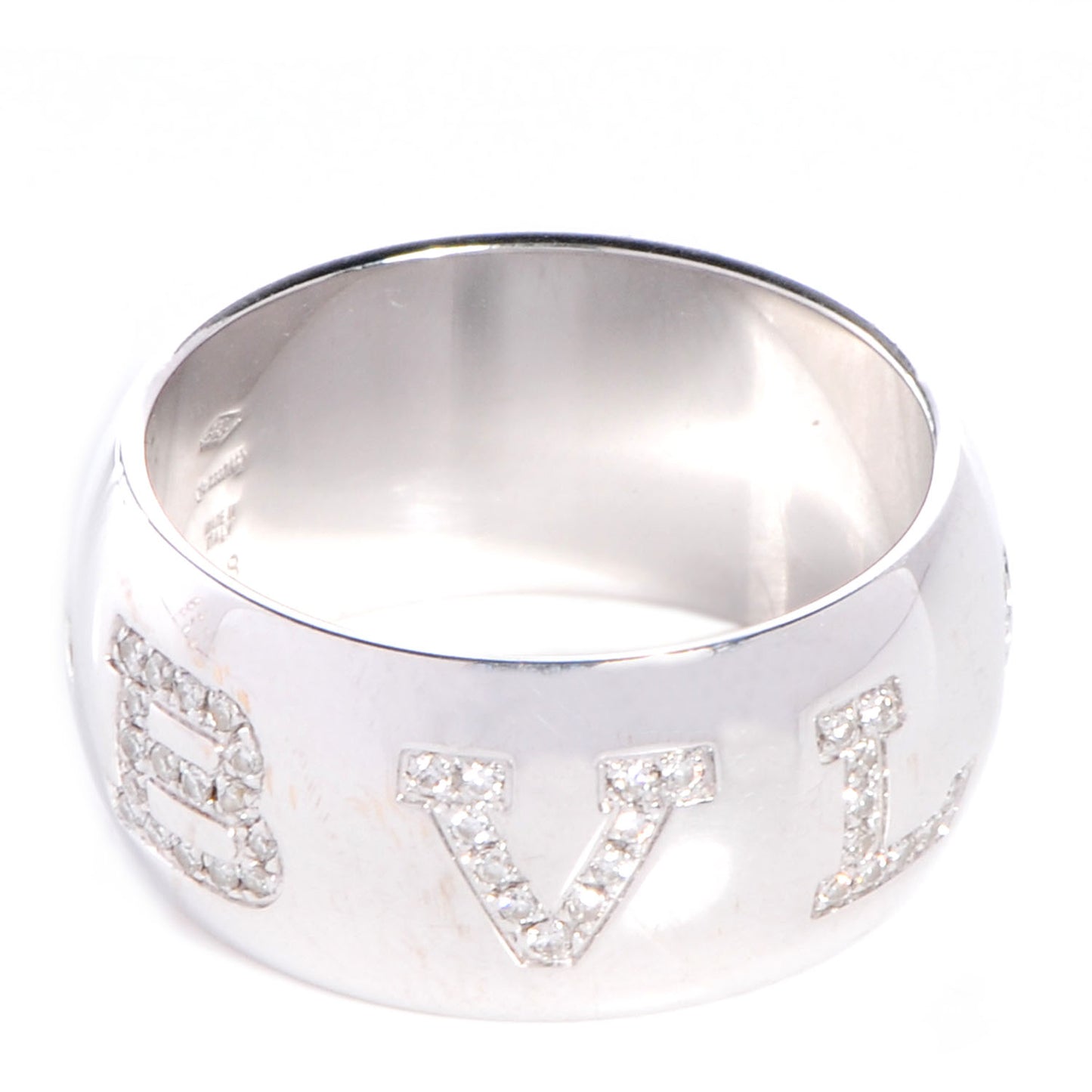 BVLGARI 18K White Gold Monologo Diamond Pave Ring 58 US 8.5