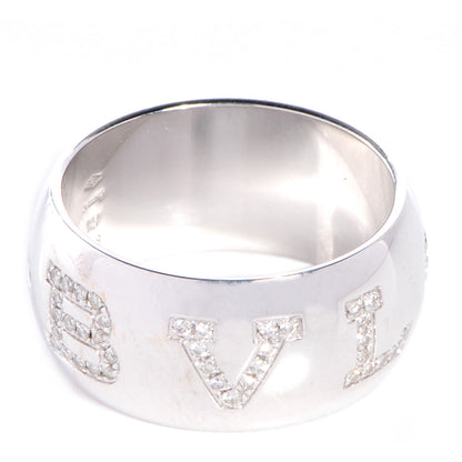 Bulgari BVLGARI 18K White Gold Monologo Diamond Pave Ring 58 US 8.5 1 of 5