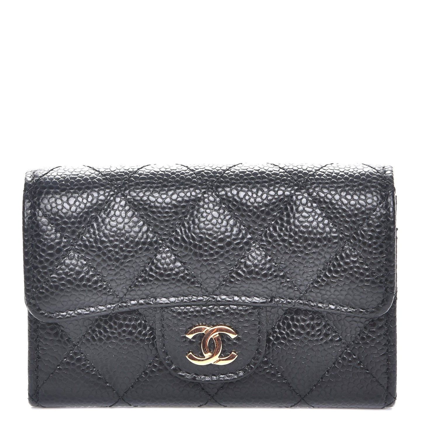 Caviar Quilted Flap Card Holder Black