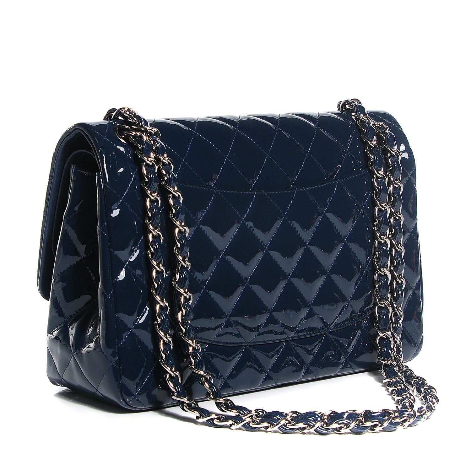 Chanel Patent Calfskin Quilted Jumbo Double Flap Blue 3 of 13