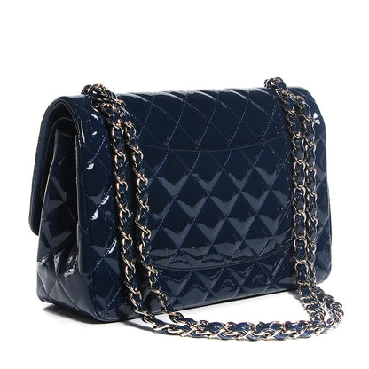 Chanel Patent Calfskin Quilted Jumbo Double Flap Blue 3 of 13