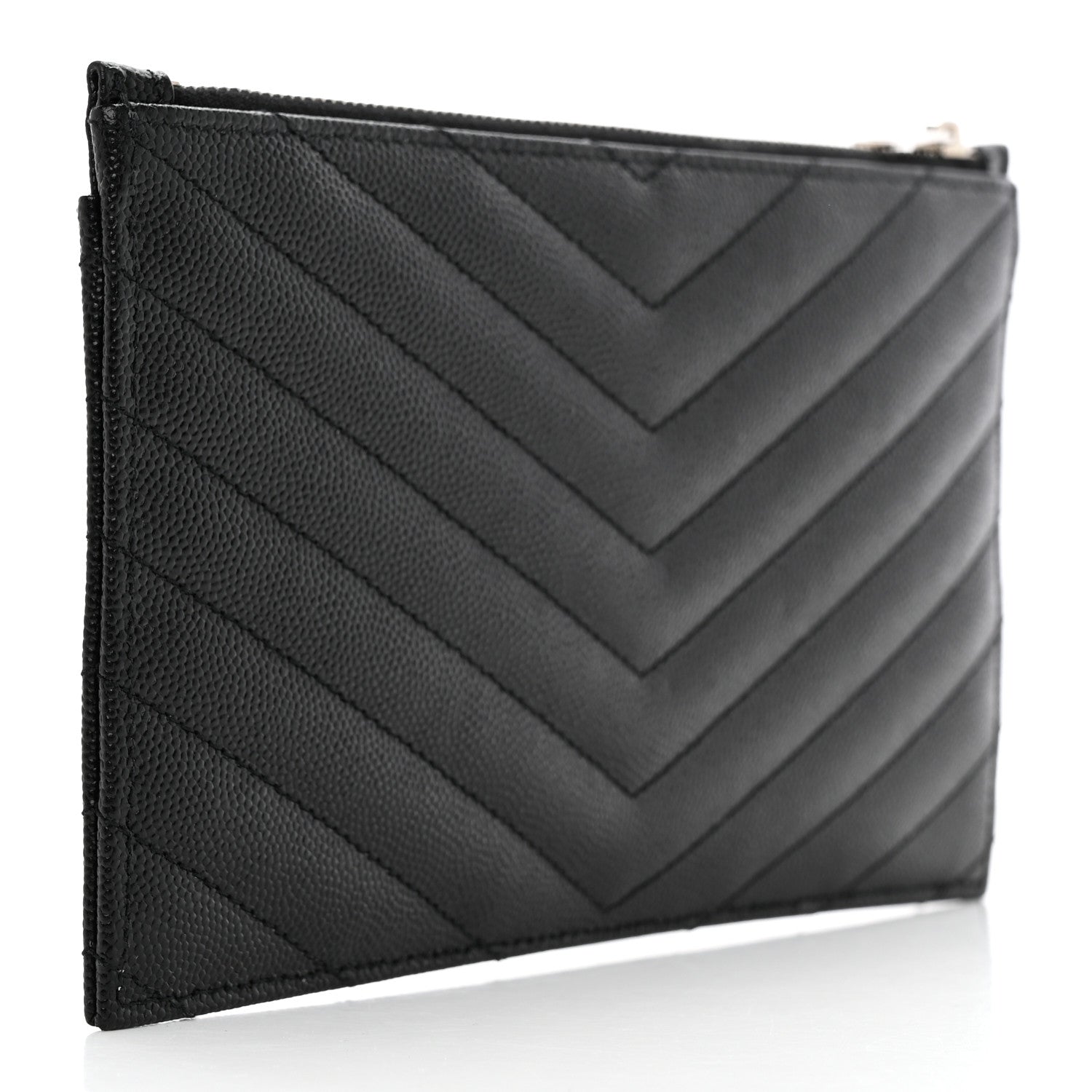 Saint Laurent Grain De Poudre Chevron Monogram Bill Pouch Black 3 of 7