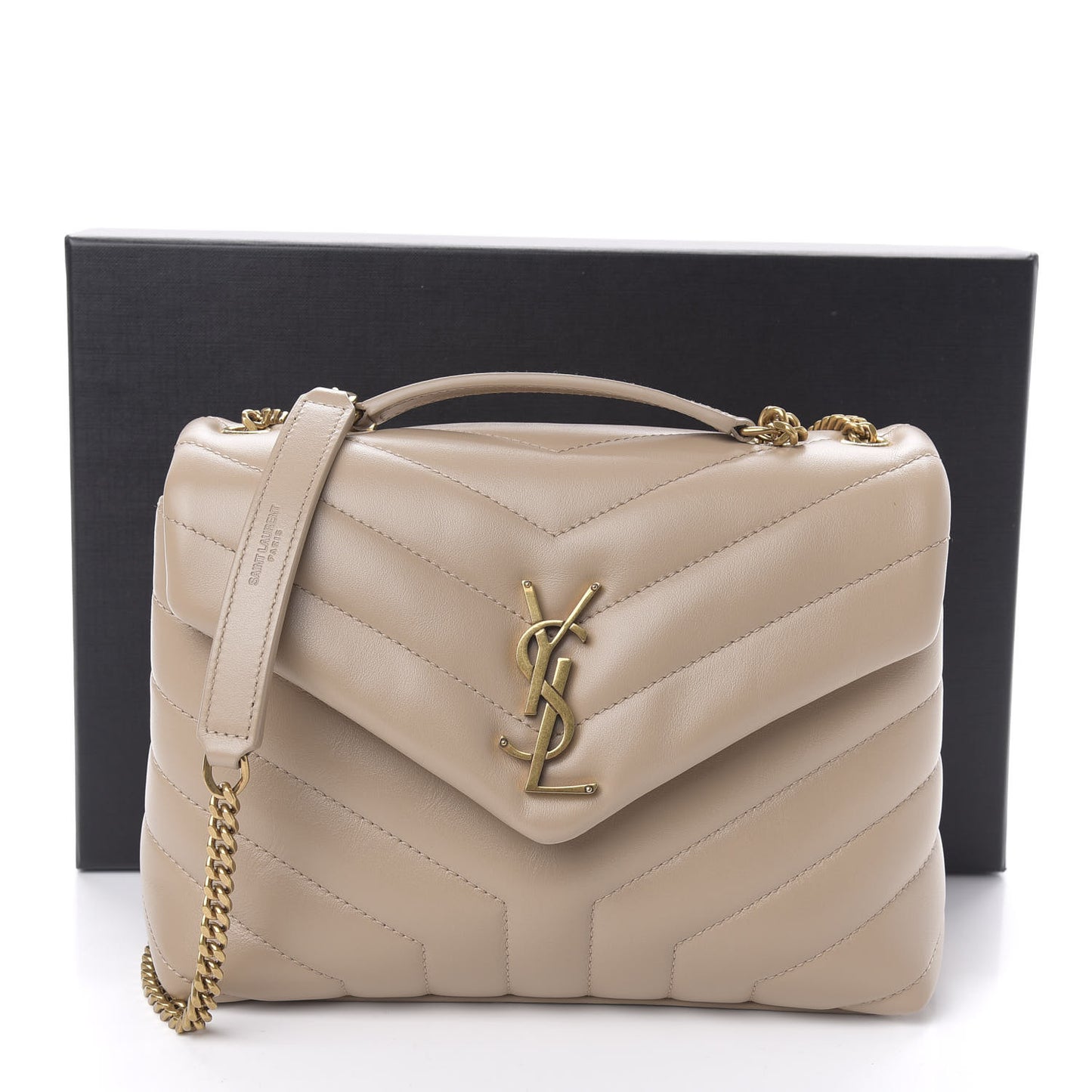 Calfskin Y Quilted Monogram Small Loulou Chain Satchel Dark Beige