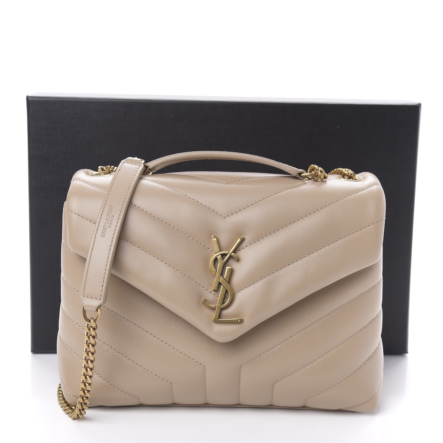 Saint Laurent Calfskin Y Quilted Monogram Small Loulou Chain Satchel Dark Beige 10 of 10
