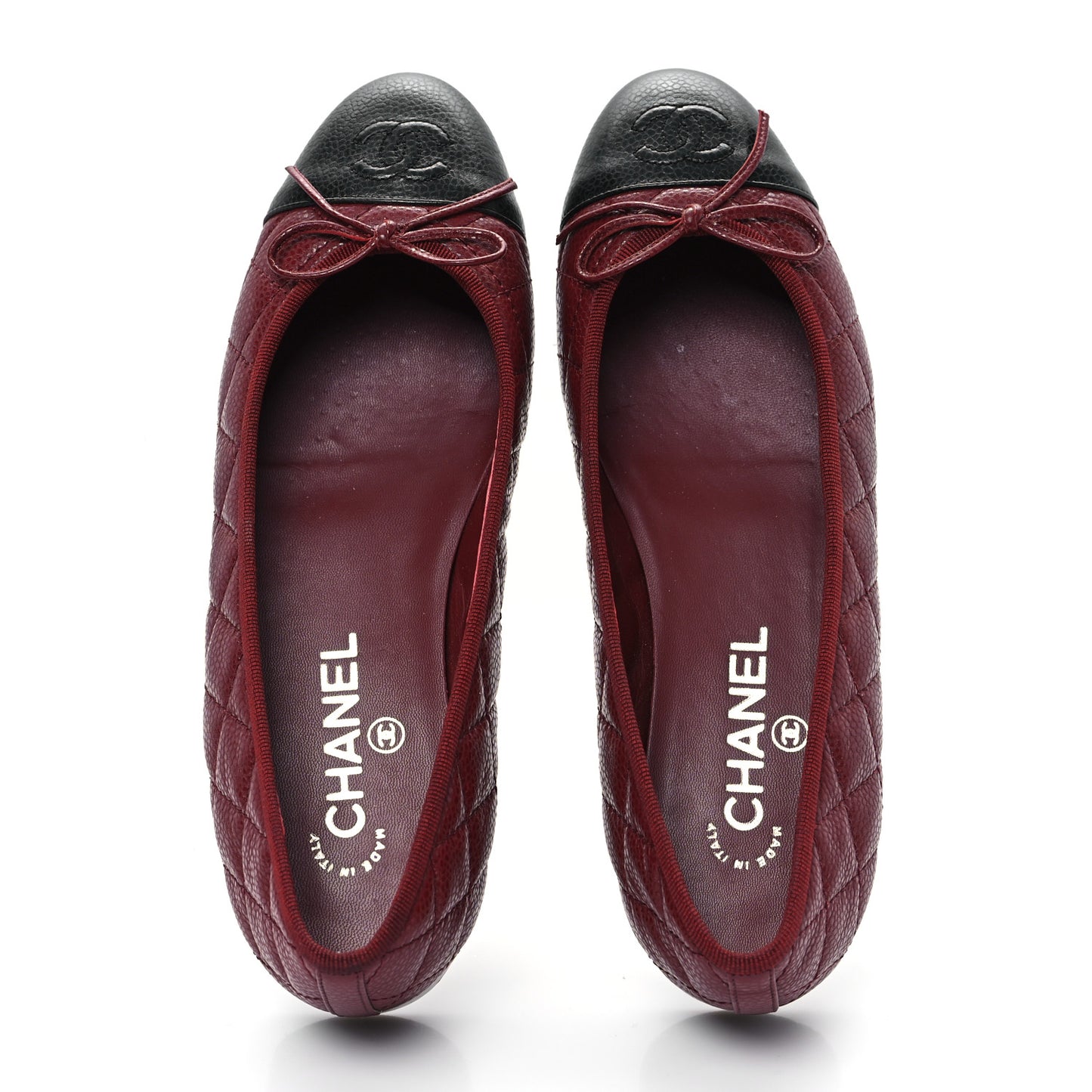 Caviar Quilted CC Cap Toe Ballerina Flats 38.5 Black Red