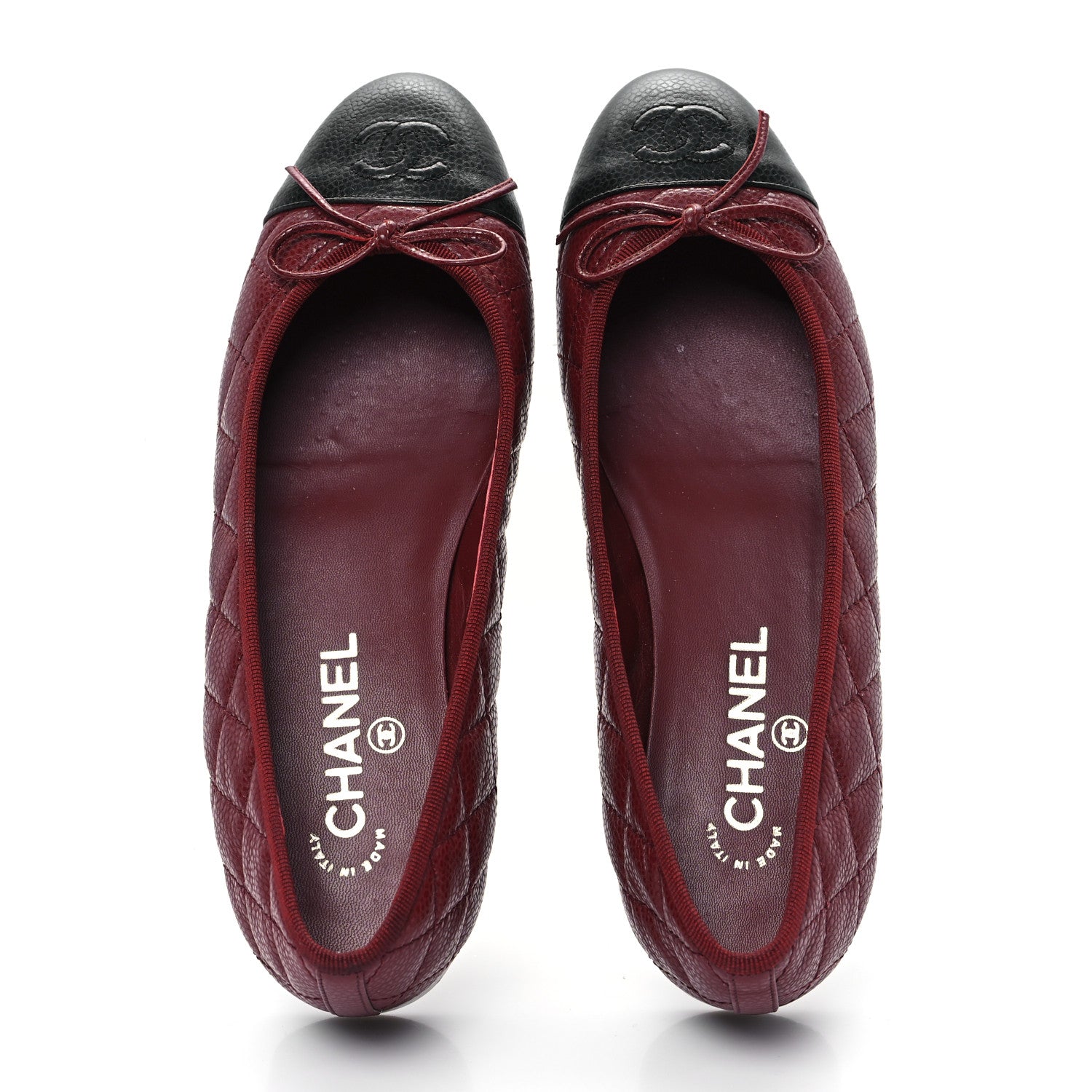 Chanel Caviar Quilted CC Cap Toe Ballerina Flats 38.5 Black Red 2 of 10