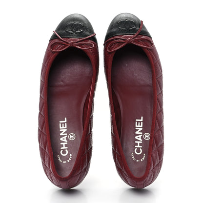 Chanel Caviar Quilted CC Cap Toe Ballerina Flats 38.5 Black Red 2 of 10