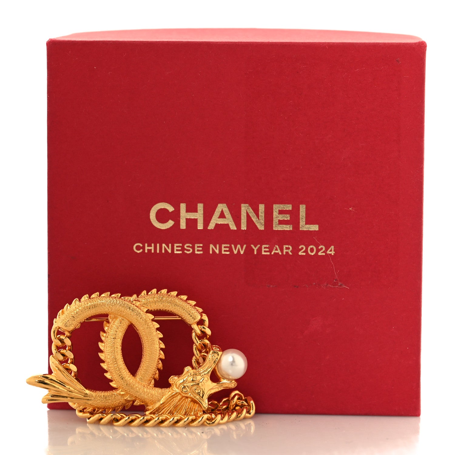 Chanel Chinese New Year Pearl Chain CC Brooch Gold 4 of 4