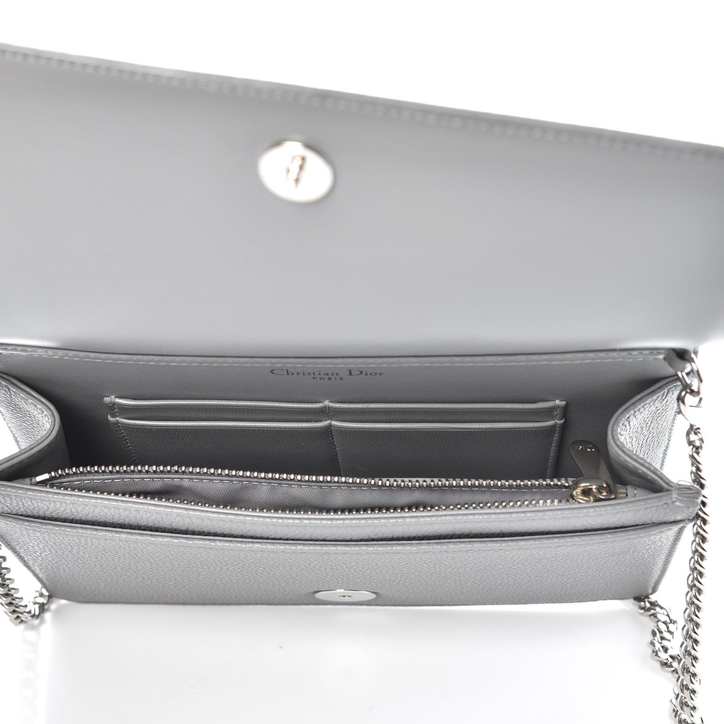 Grained Calfskin Diorama Wallet on Chain Pouch Gris