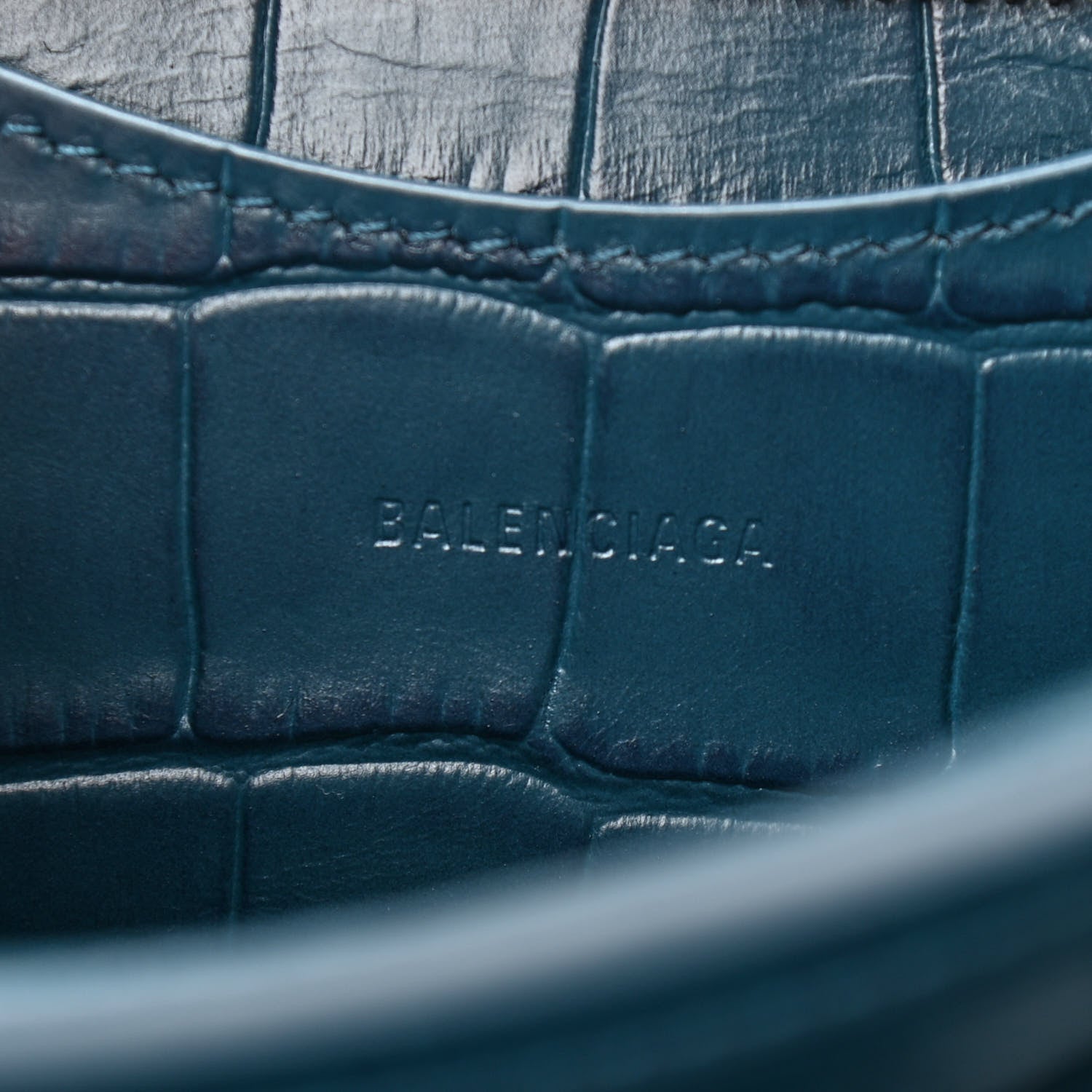 Balenciaga Calfskin Crocodile Embossed Neo Classic Silver Hardware Mini City Dark Petrol Blue 6 of 9