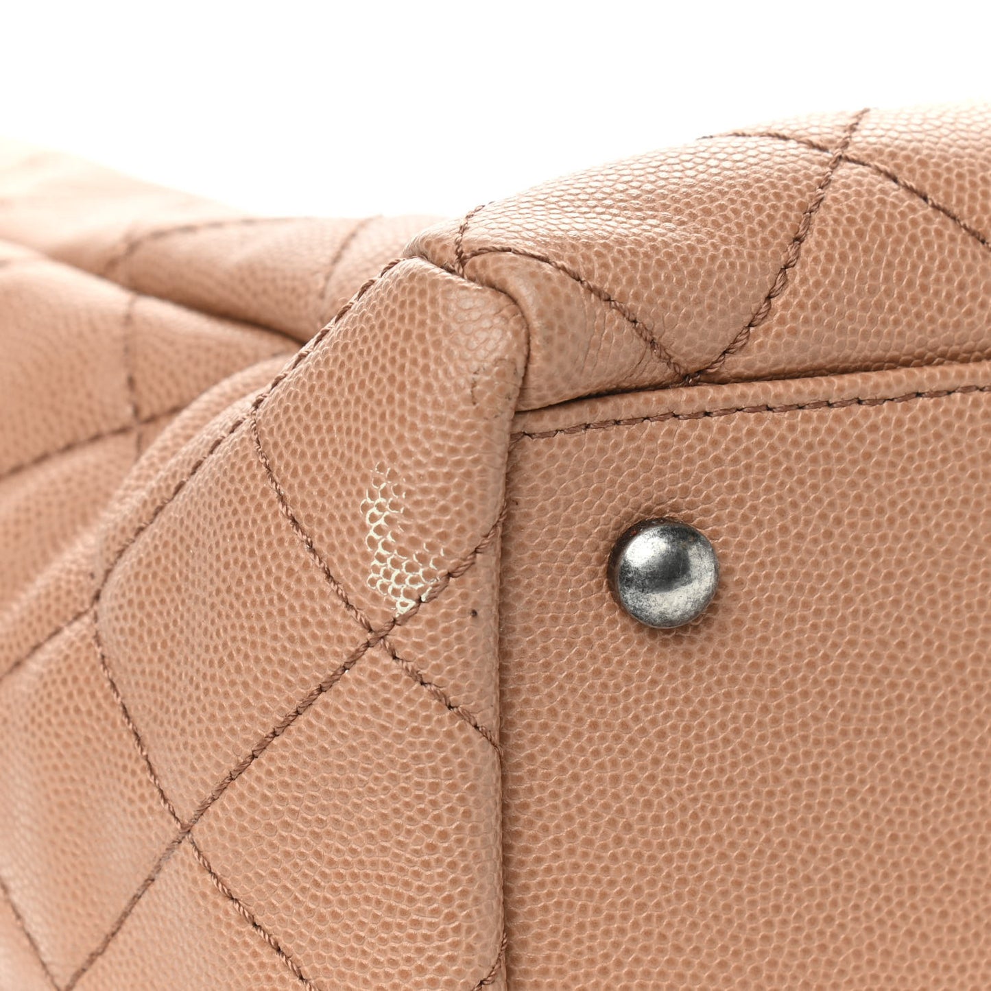 Caviar Quilted Large Coco Handle Shopping Tote Beige