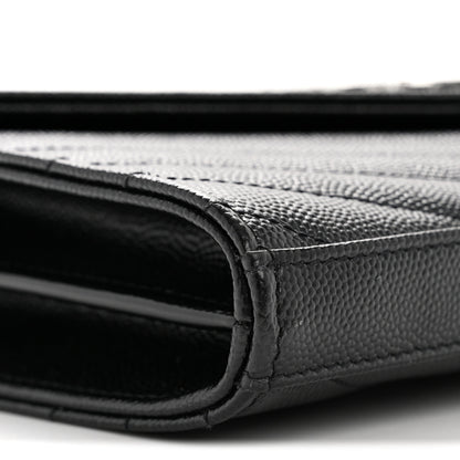 Saint Laurent Grain De Poudre Matelasse Chevron Monogram Chain Wallet Black 9 of 12