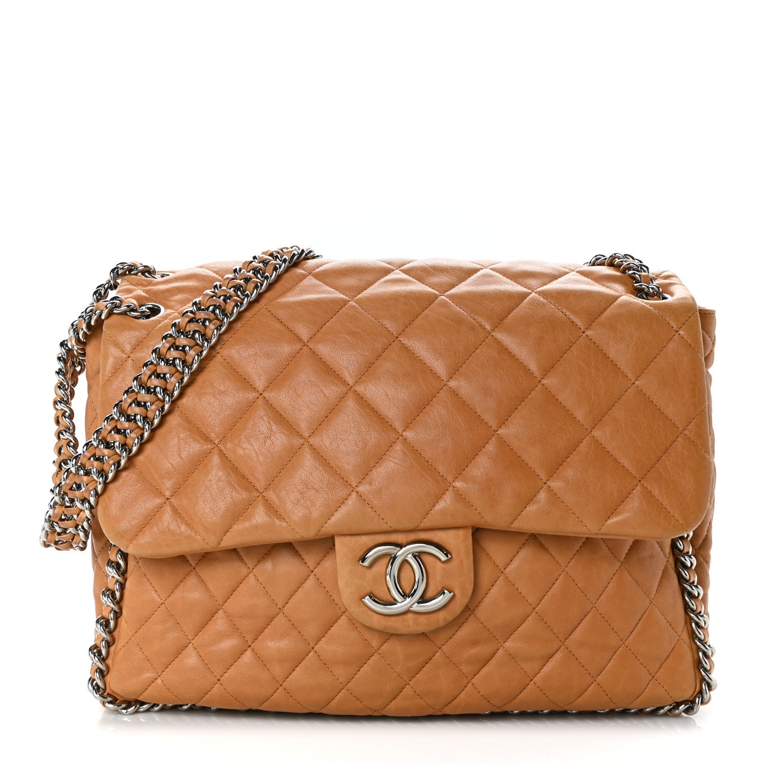 Chanel Washed Lambskin Chain Around Maxi Flap Bag Dark Beige 1 of 11