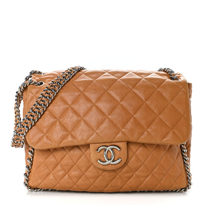 Chanel Washed Lambskin Chain Around Maxi Flap Bag Dark Beige 1 of 11