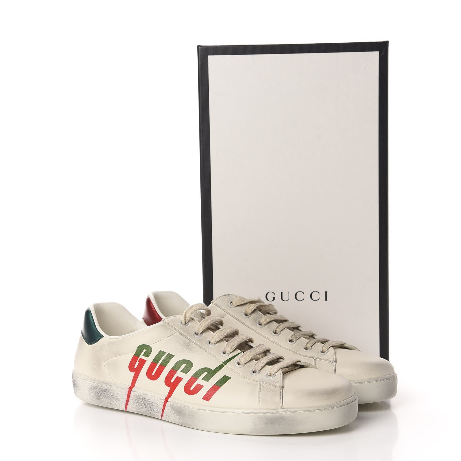 Gucci Distressed Calfskin Mens Ace Blade Sneakers 10 White 10 of 10