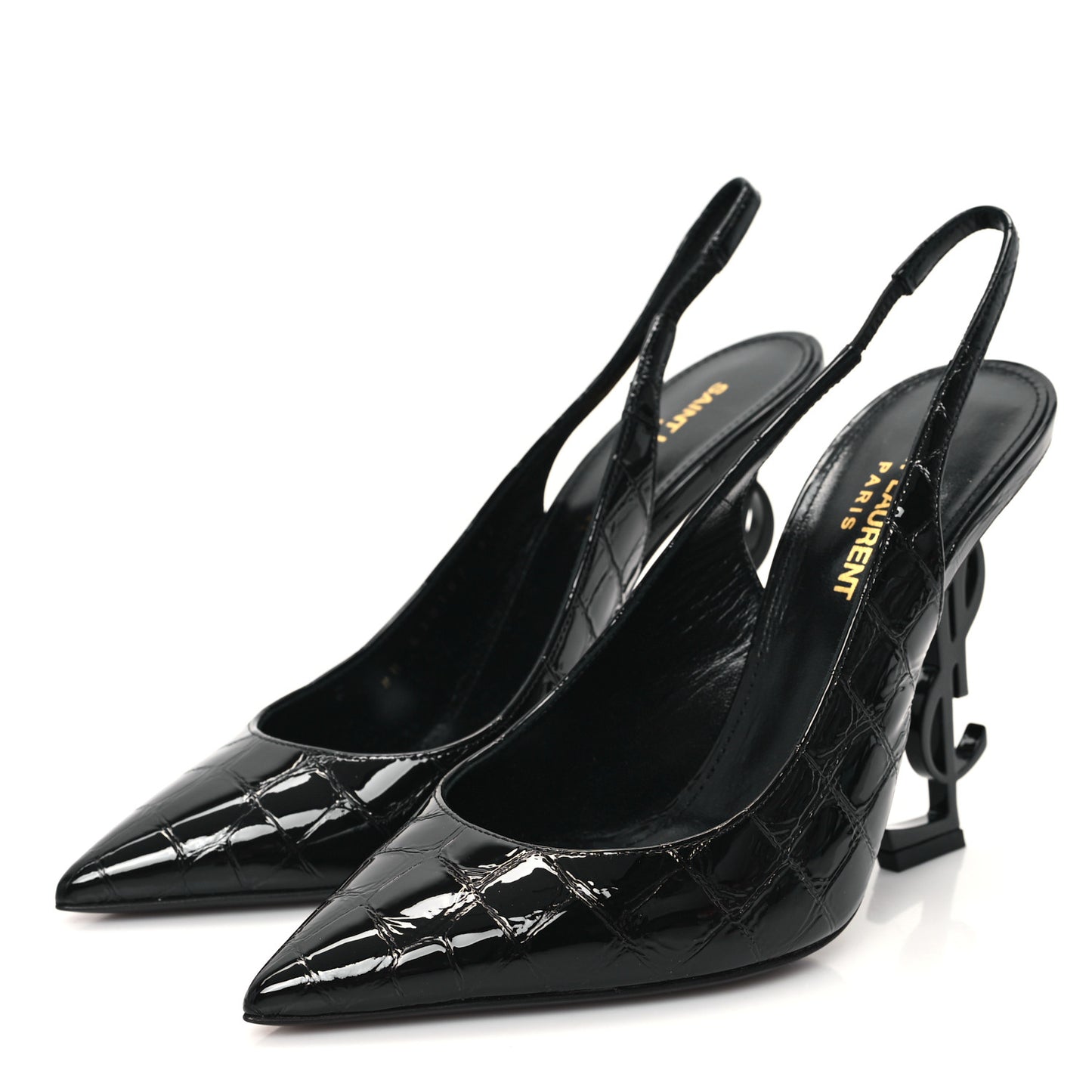 Patent Crocodile Embossed Opyum 110 Slingback Pumps 37 Black