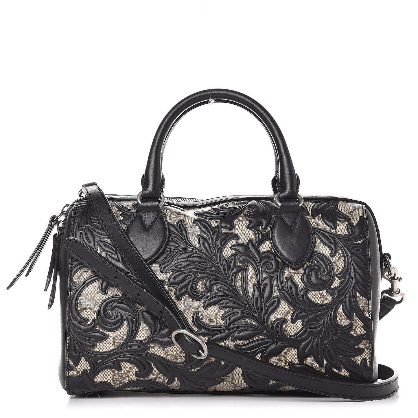GG Supreme Monogram Arabesque Small Boston Black