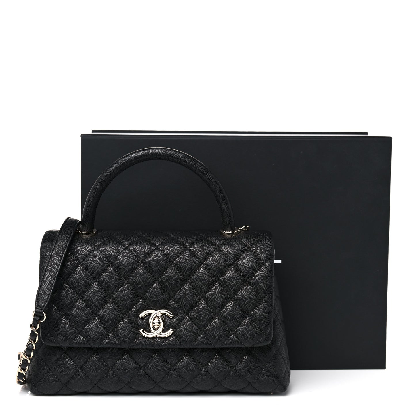 Caviar Quilted Small Coco Handle Flap Black
