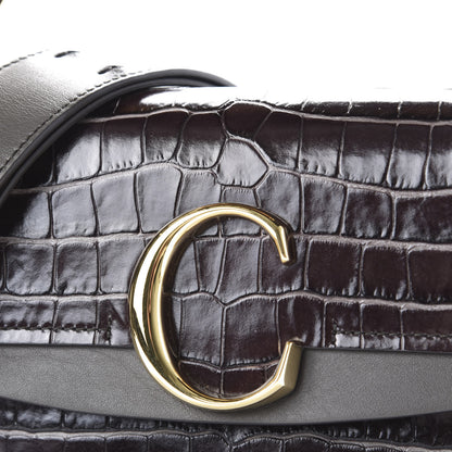 Chloe Calfskin Crocodile Embossed Small C Double Carry Profound Brown 11 of 12