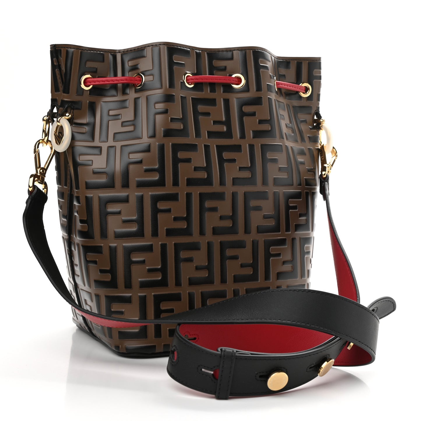 Vitello Grace F is Fendi Bi-Color FF 1974 Embossed Grande Mon Tresor Bucket Bag Maya Black Fragola