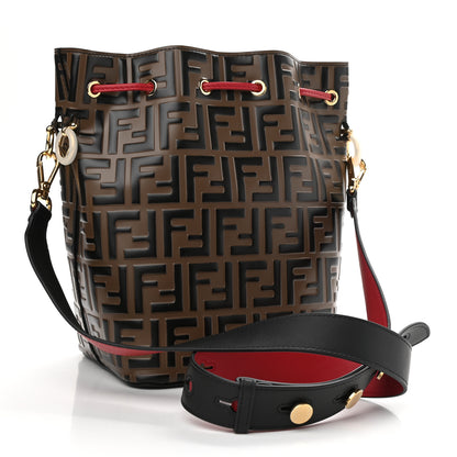 Fendi Vitello Grace F is Fendi Bi-Color FF 1974 Embossed Grande Mon Tresor Bucket Bag Maya Black Fragola 3 of 14