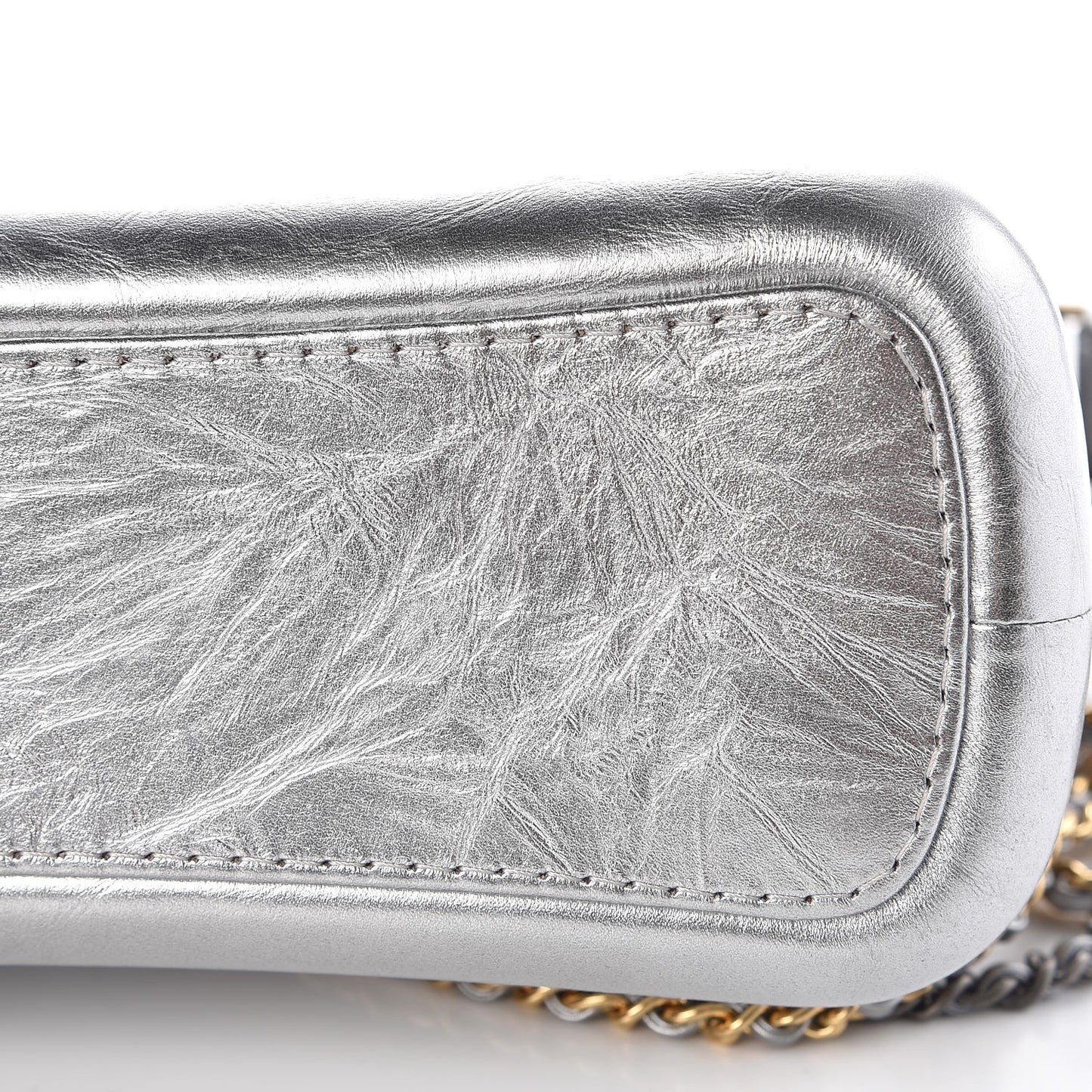 Metallic Aged Calfskin Quilted Medium Gabrielle Silver