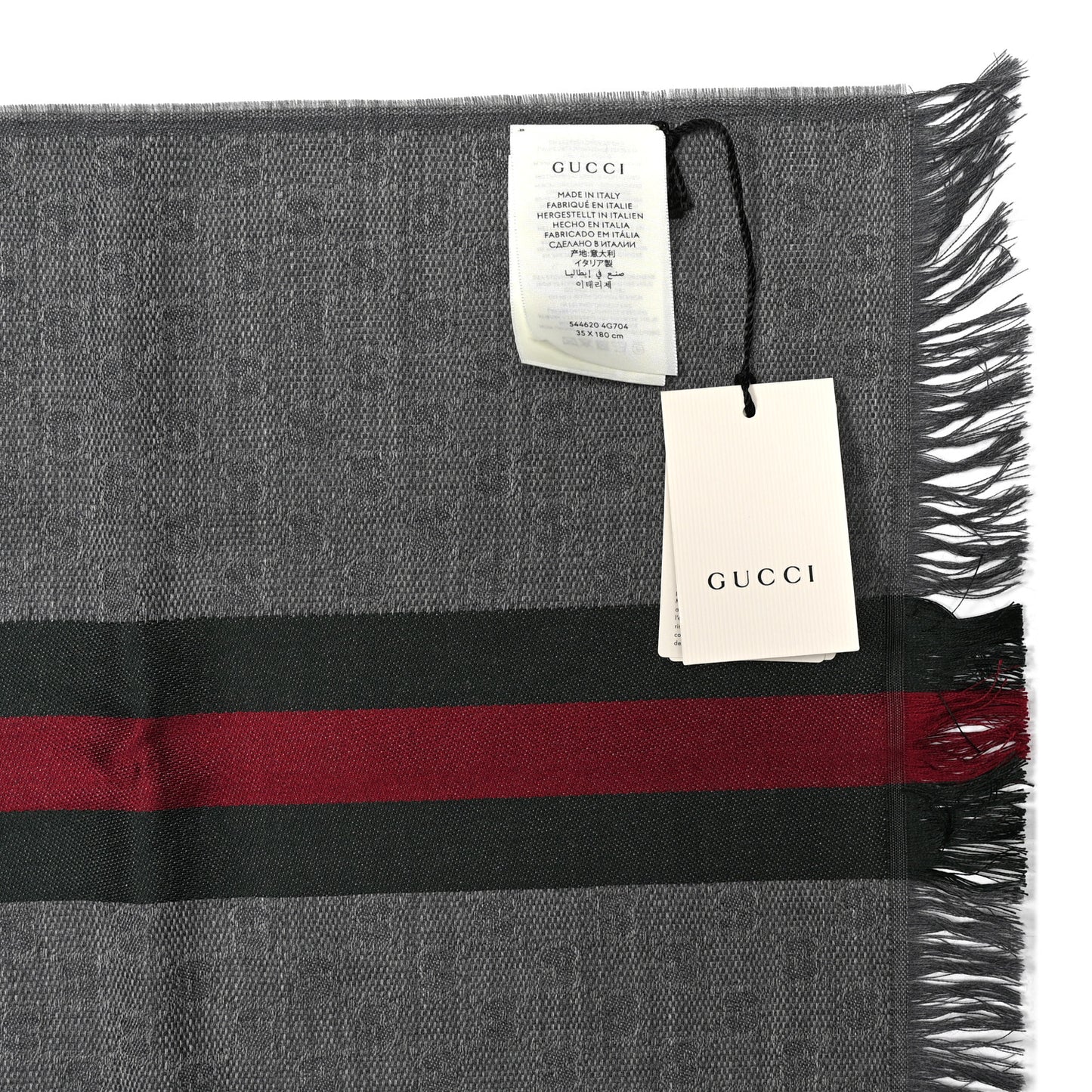 Wool Silk GG Monogram Web Verbiere Fringe Scarf Graphite Dark Green