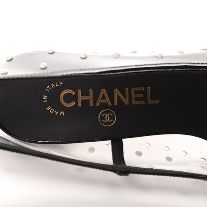 Chanel PVC Patent Calfskin Pearl Cap Toe Pumps 37 Transparent Black 8 of 9