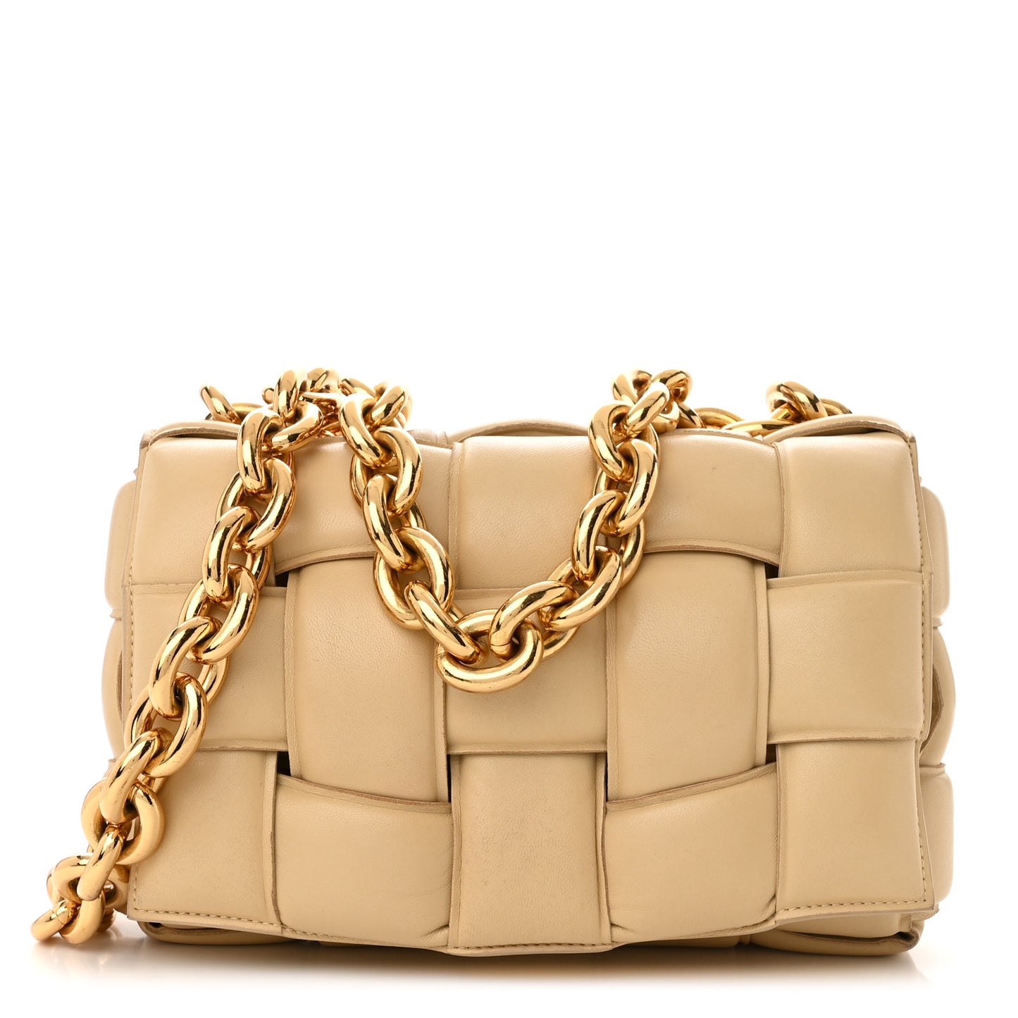 Lambskin Maxi Intreccio Padded Chain Cassette Crossbody Bag Porridge