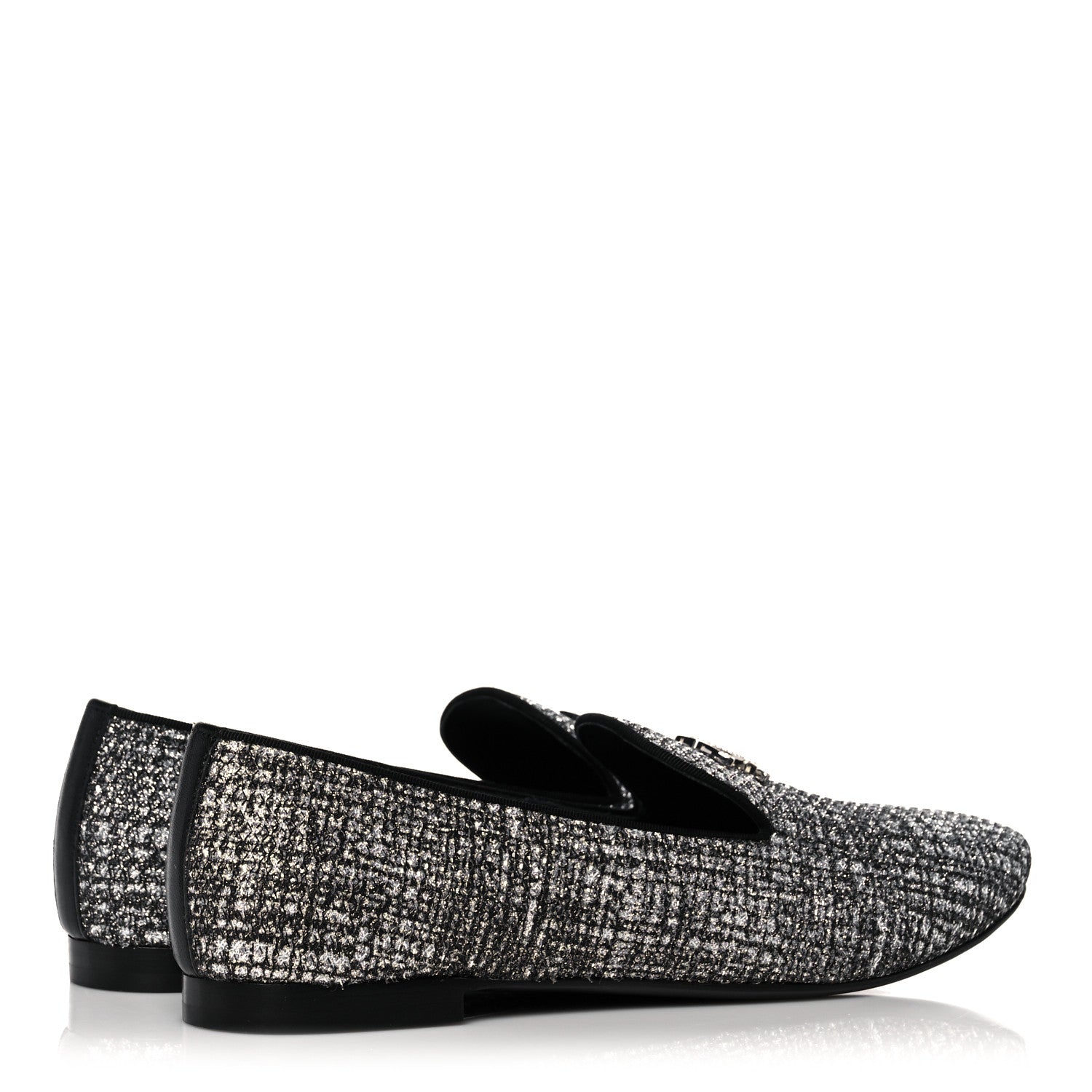 Chanel Fantasy Tweed CC Mocassin Loafers 38 Silver Black 4 of 10
