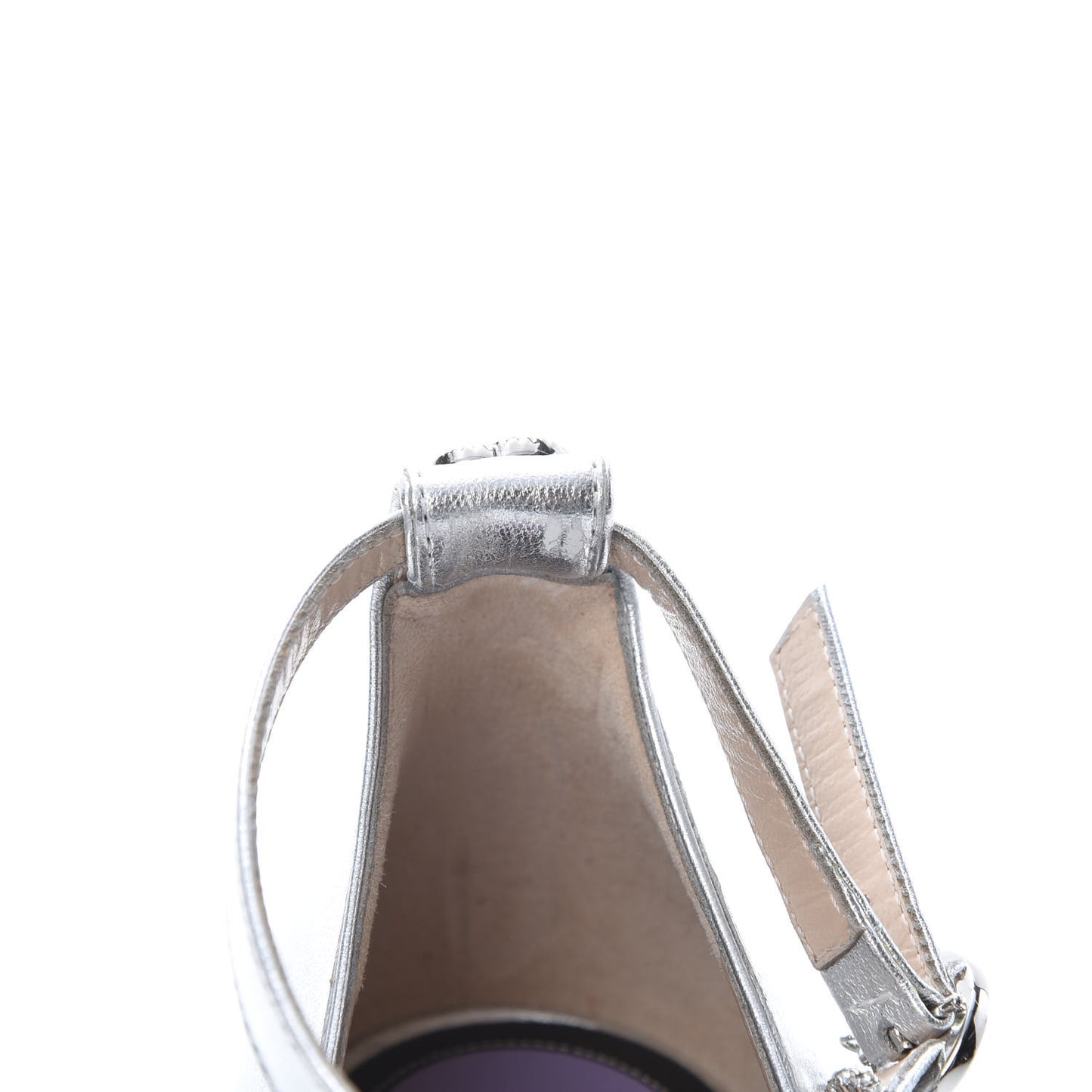 Metallic Nappa Crystal Square G Mid Heel Pumps 38 Silver