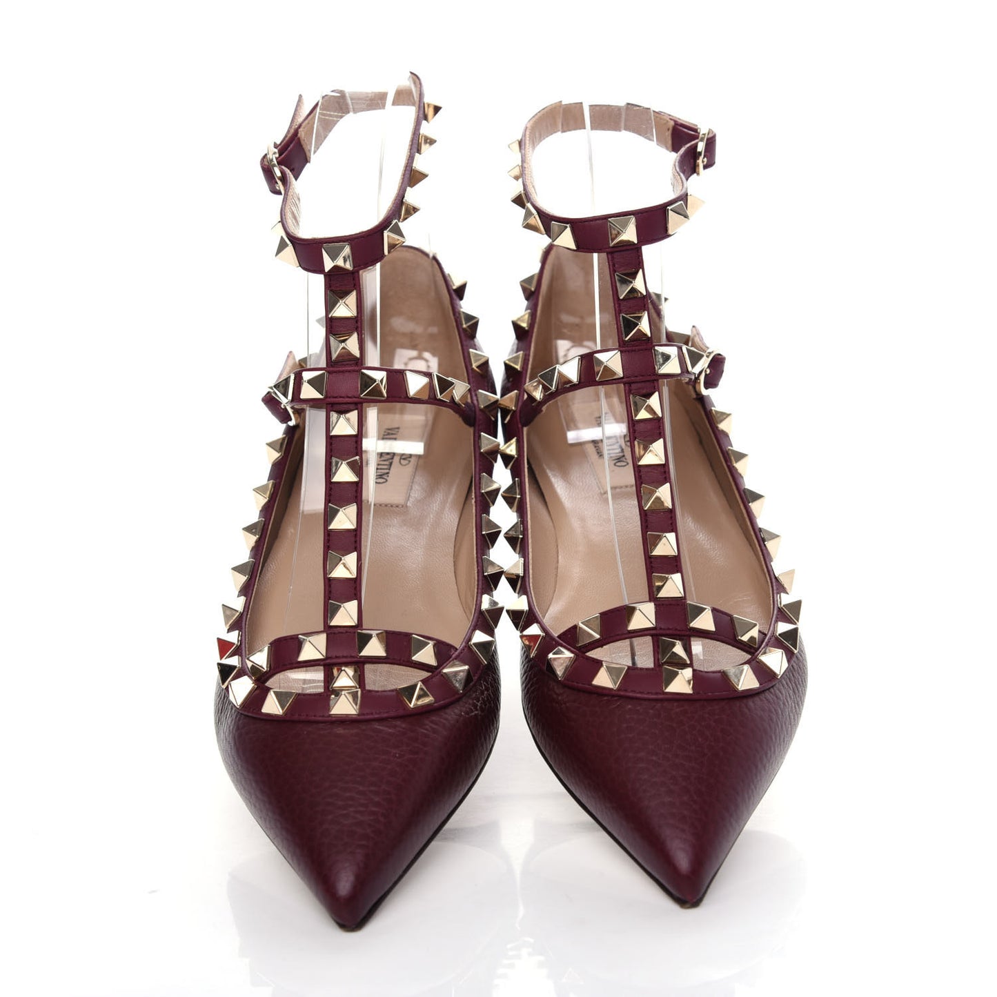 Pebbled Calfskin Rockstud Cage Ballerina Flats 36.5 Rubin