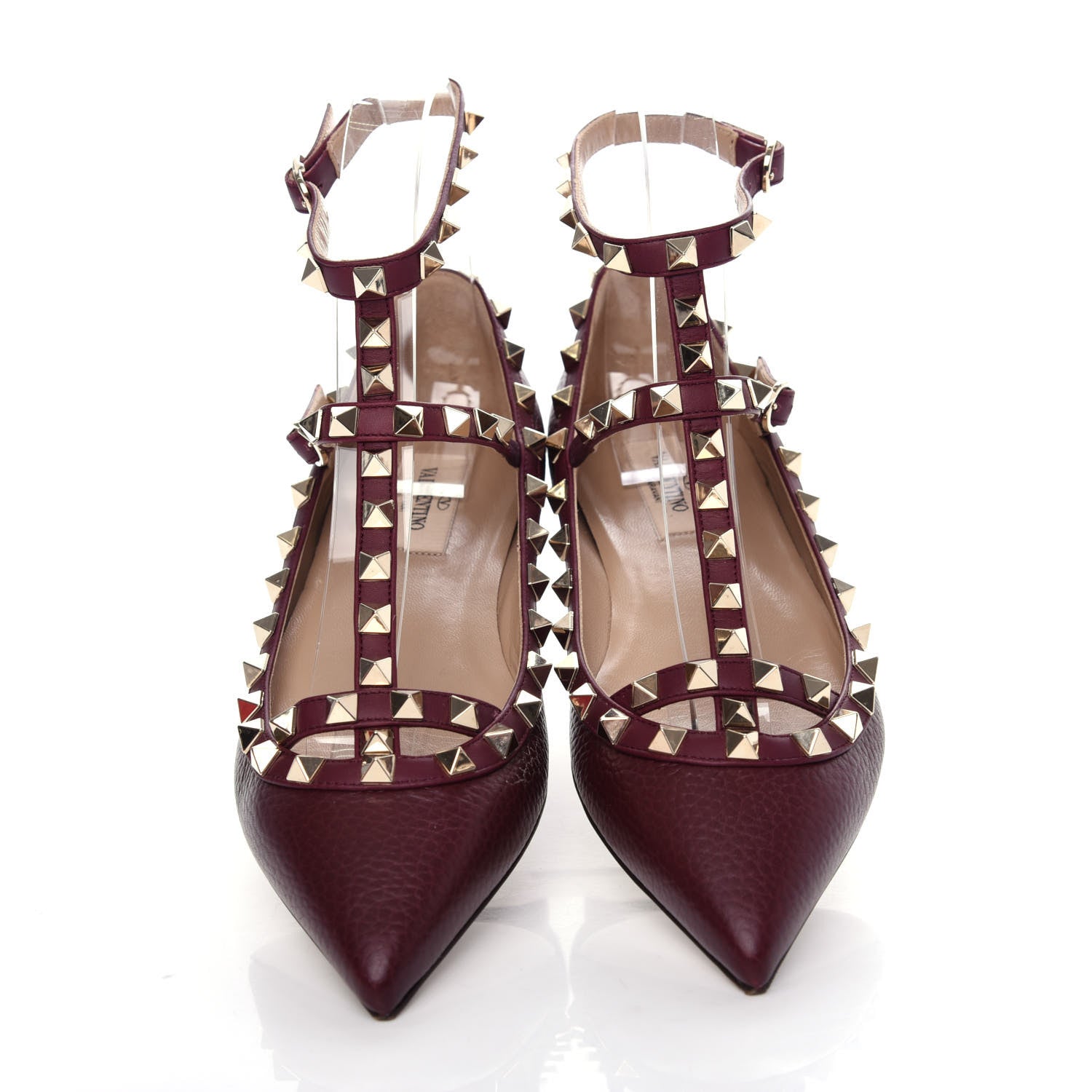 Valentino Garavani Pebbled Calfskin Rockstud Cage Ballerina Flats 36.5 Rubin 5 of 10