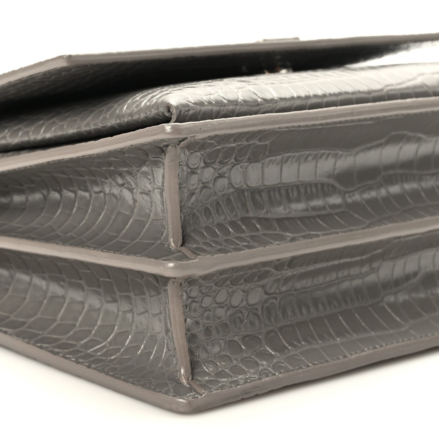 Saint Laurent Calfskin Crocodile Embossed Medium Monogram Sunset Fog 8 of 10
