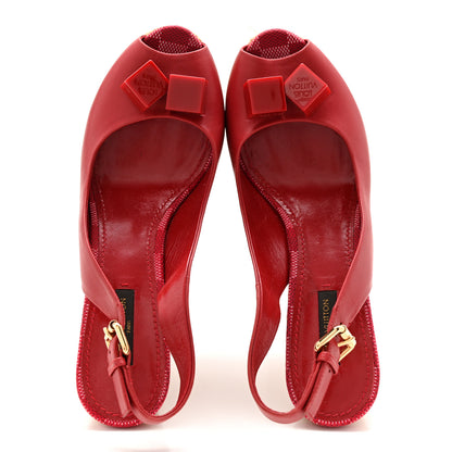 Louis Vuitton Calfskin Damier Espadrille Wedge Sandals 37.5 Red 5 of 12