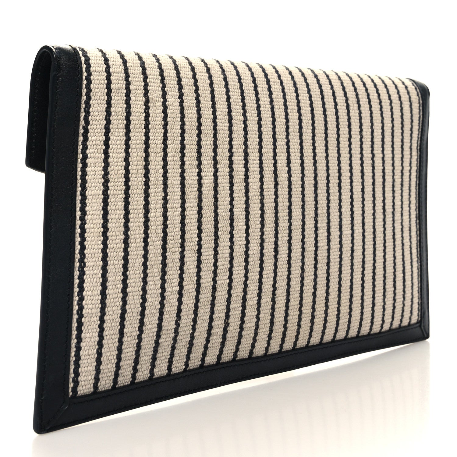 Saint Laurent Canvas Striped Uptown Pouch Beige Black 3 of 10