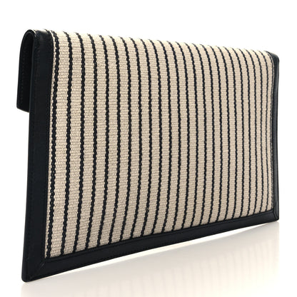 Saint Laurent Canvas Striped Uptown Pouch Beige Black 3 of 10