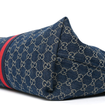 Gucci Denim GG Monogram Web Large Giglio Tote Blue 10 of 10