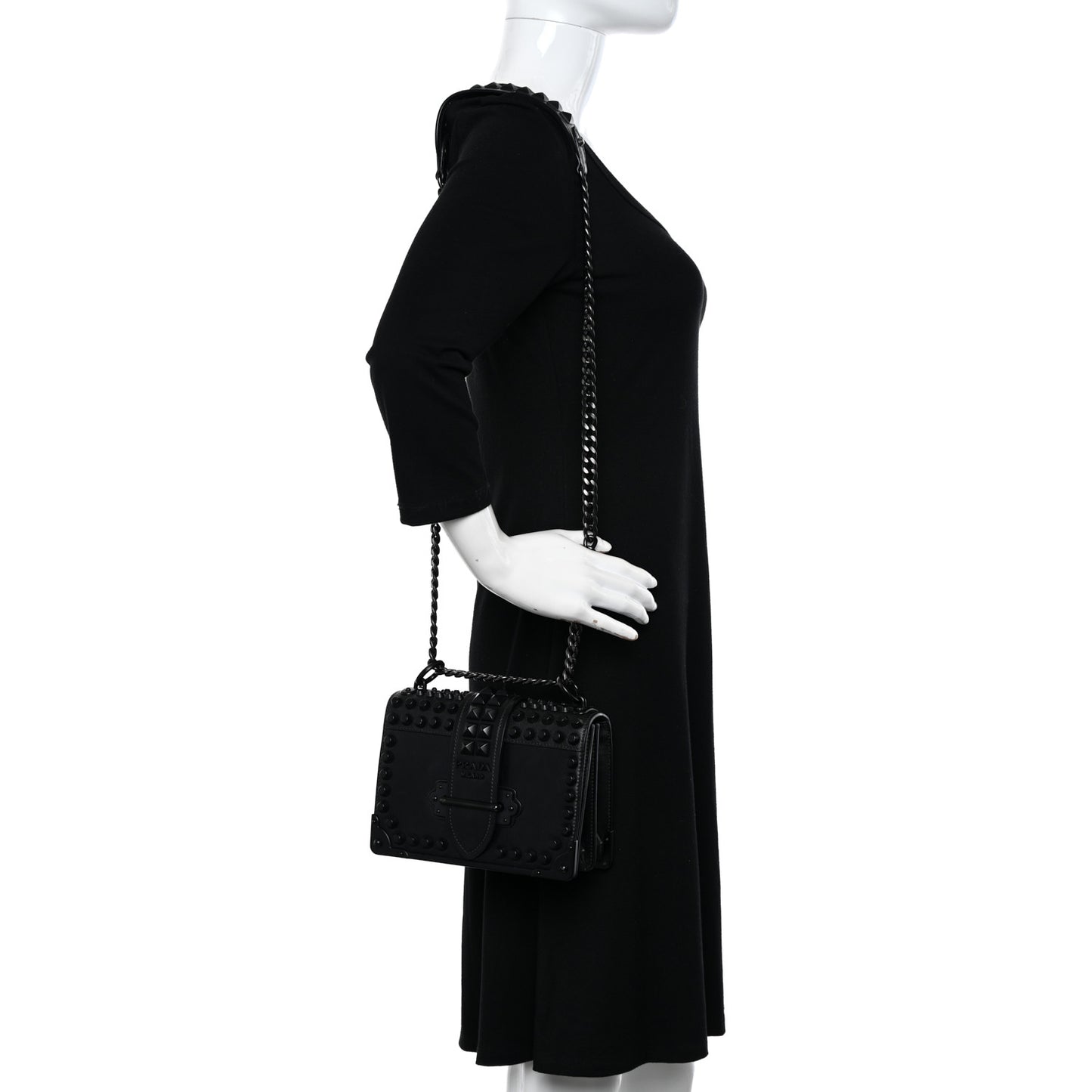 City Calfskin Saffiano Studded Cahier Bag Black