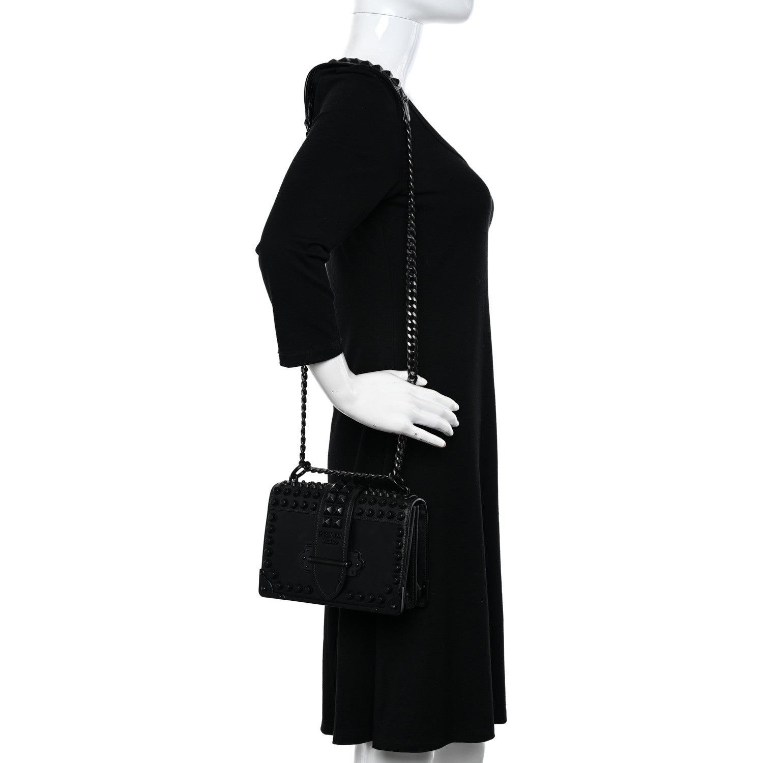 Prada City Calfskin Saffiano Studded Cahier Bag Black 2 of 12
