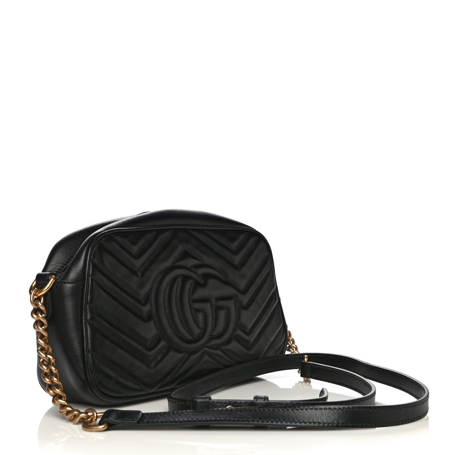 Gucci Calfskin Matelasse Small GG Marmont Chain Shoulder Bag Black 3 of 11
