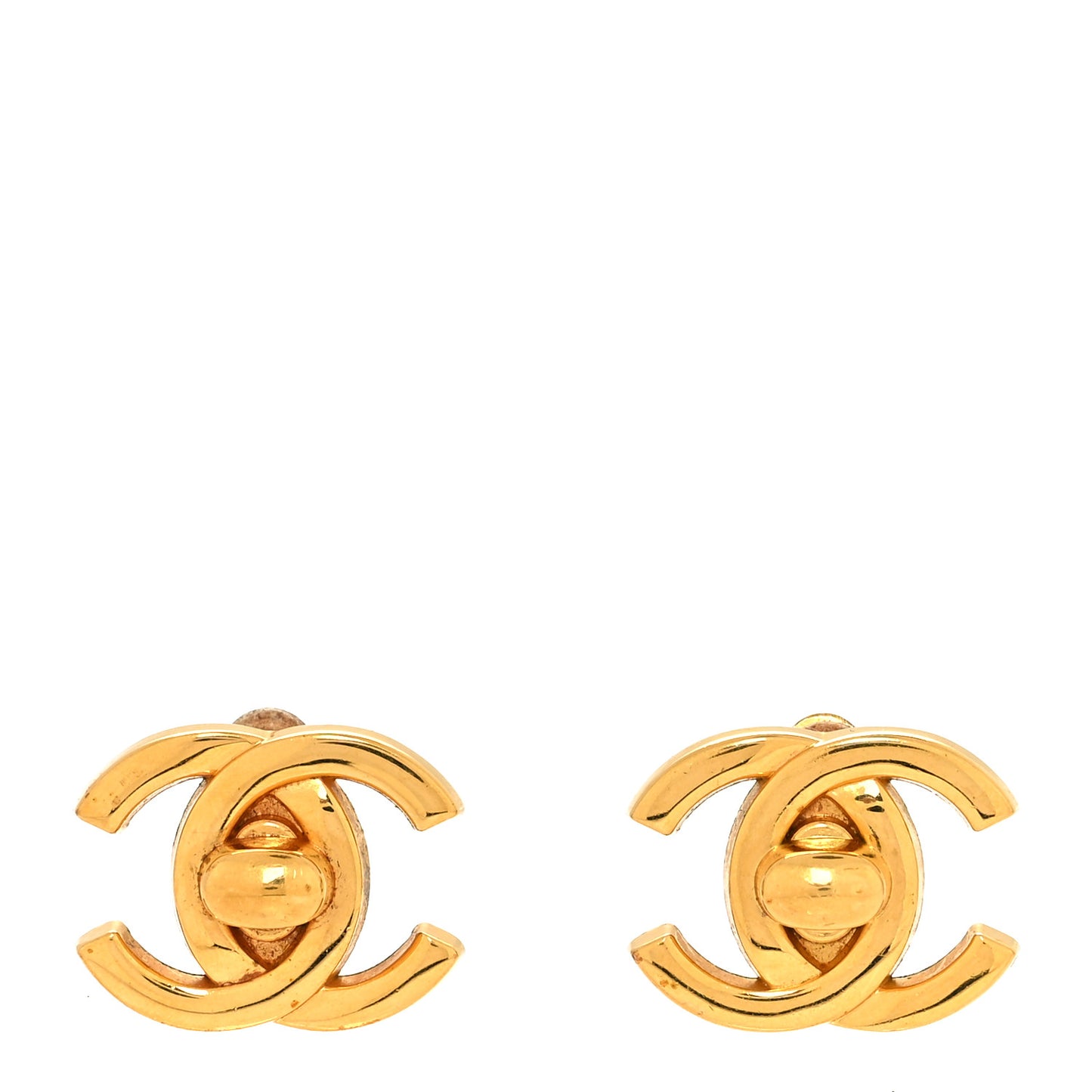 Metal CC Turnlock Clip On Earrings Gold