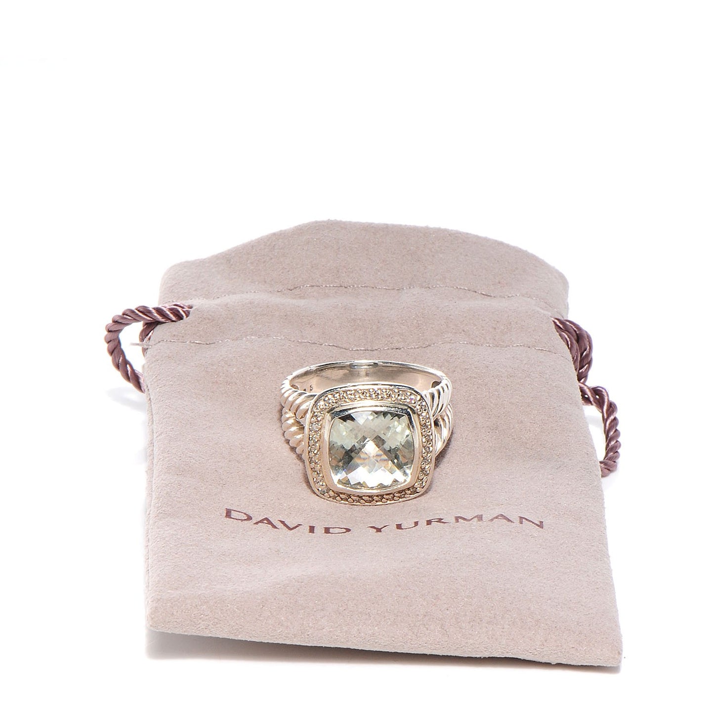 Sterling Silver Diamond Prasiolite 11mm Albion Ring 61 9.5
