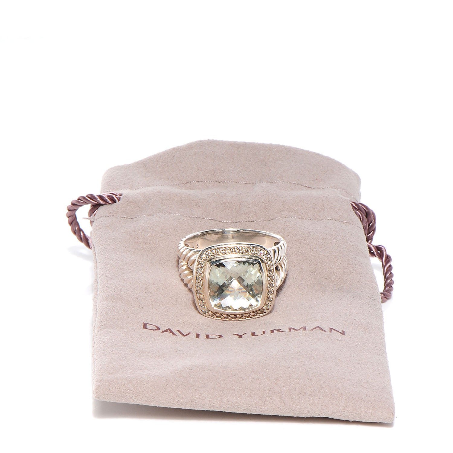 David Yurman Sterling Silver Diamond Prasiolite 11mm Albion Ring 61 9.5 3 of 5