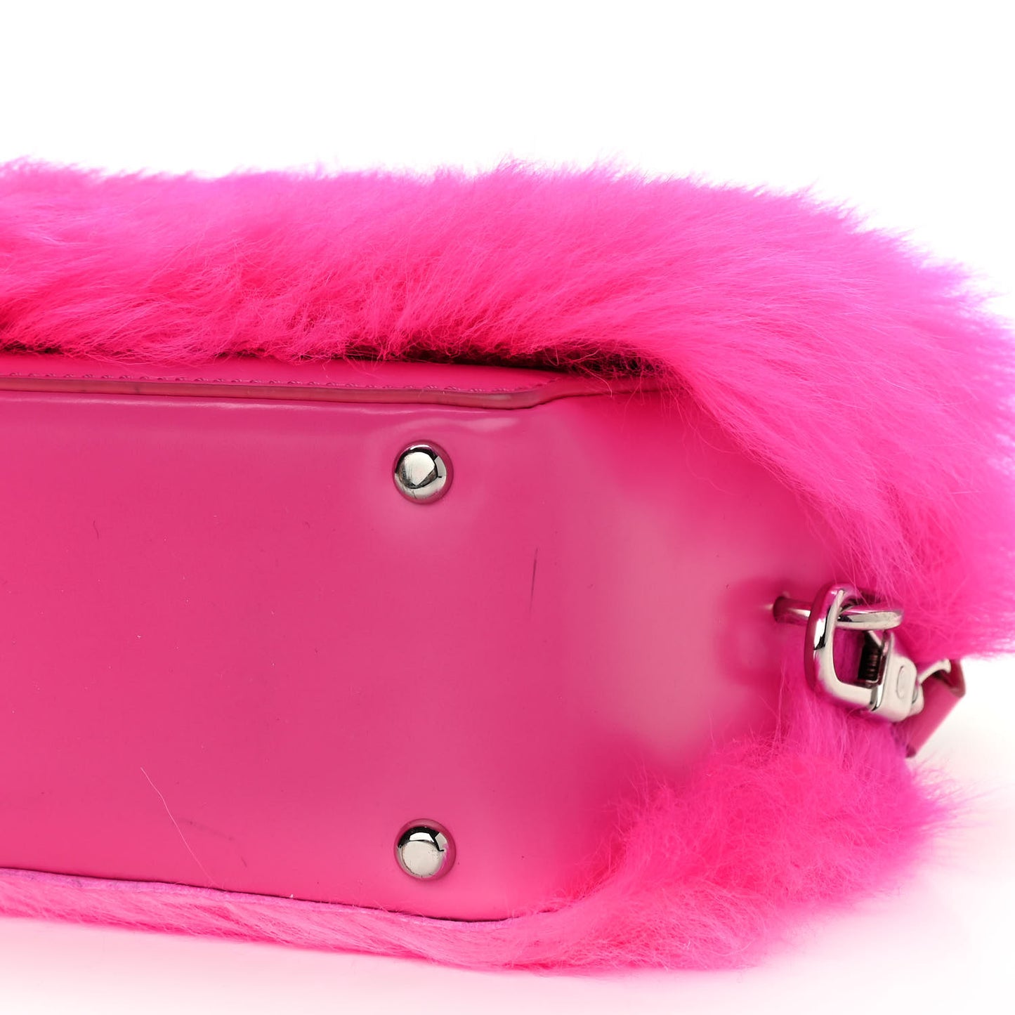Shearling Calfskin Ray Baguette Crossbody Neon Pink