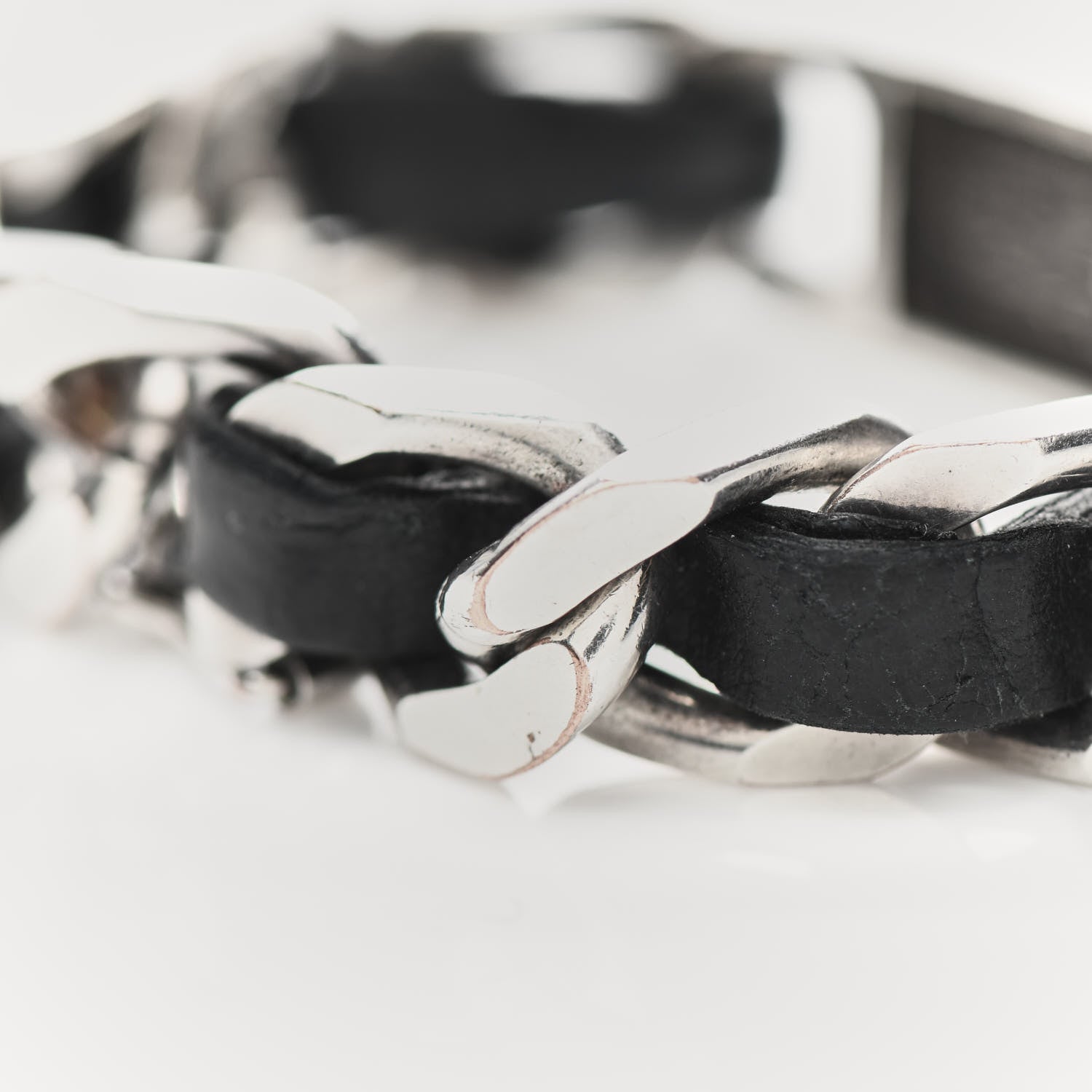 Chanel Metal Lambskin Name Plate Bracelet Black Silver 5 of 5