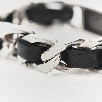 Chanel Metal Lambskin Name Plate Bracelet Black Silver 5 of 5